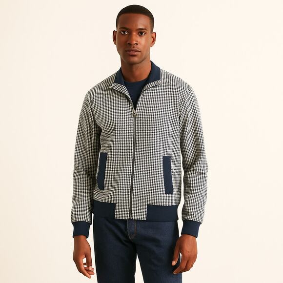 MR TURK Men's small Robertson Bomber Jacket houndstooth check cotton blend - Picture 1 of 10